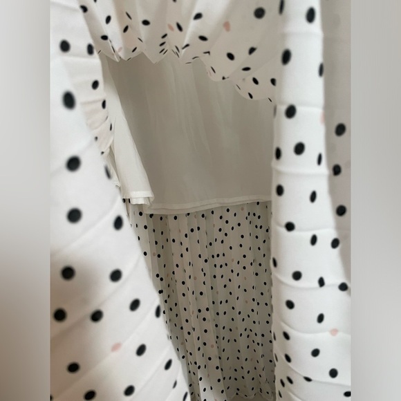 Halogen White Pleated Polka Dot Midi Skirt Size 1X Stretch EUC Twee Feminine - Picture 4 of 9